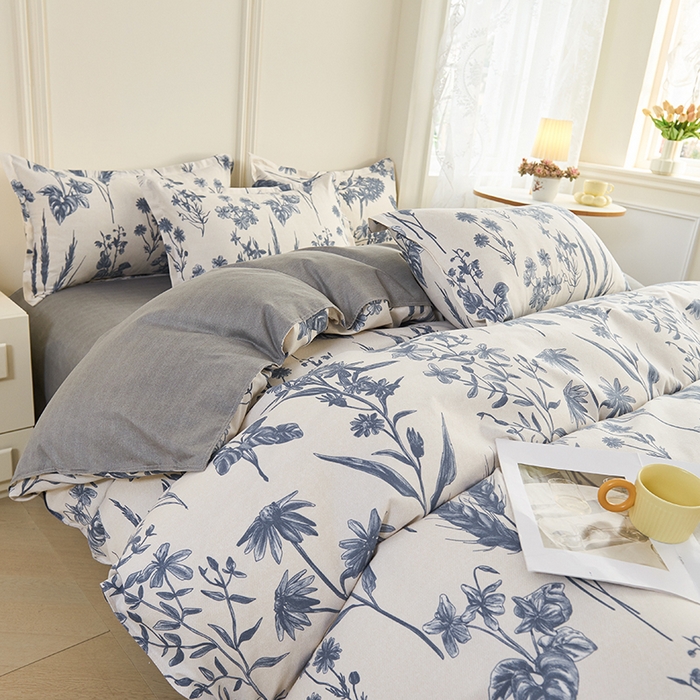 91家纺网 家纺一手货源 找家纺 爱诗诺2025加厚生态棉磨毛四件套高克重植物羊绒四件套大量现货青花瓷