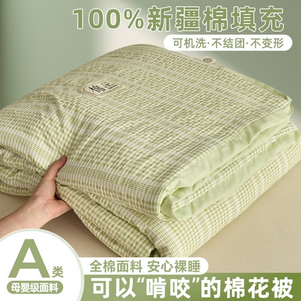 91家纺网 家纺一手货源 找家纺 木堇家居 2025新款韩版A类色织提花阳离子新疆棉花夏被 色织棉花夏被-春辰绿