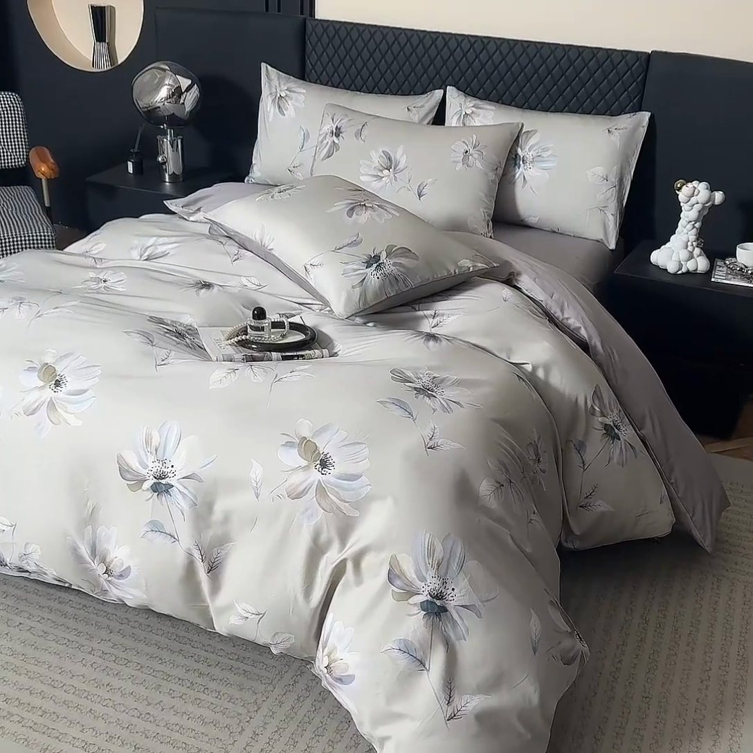 91家纺网 家纺一手货源 找家纺 氧家 2025新款60s贡缎长绒棉数码印花四件套（礼盒装） 香榭丽舍