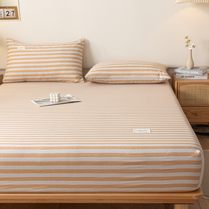 91家纺网 家纺一手货源 找家纺 梵克保罗 2025新款亲肤舒适全棉印花系列床笠 美拉德橘