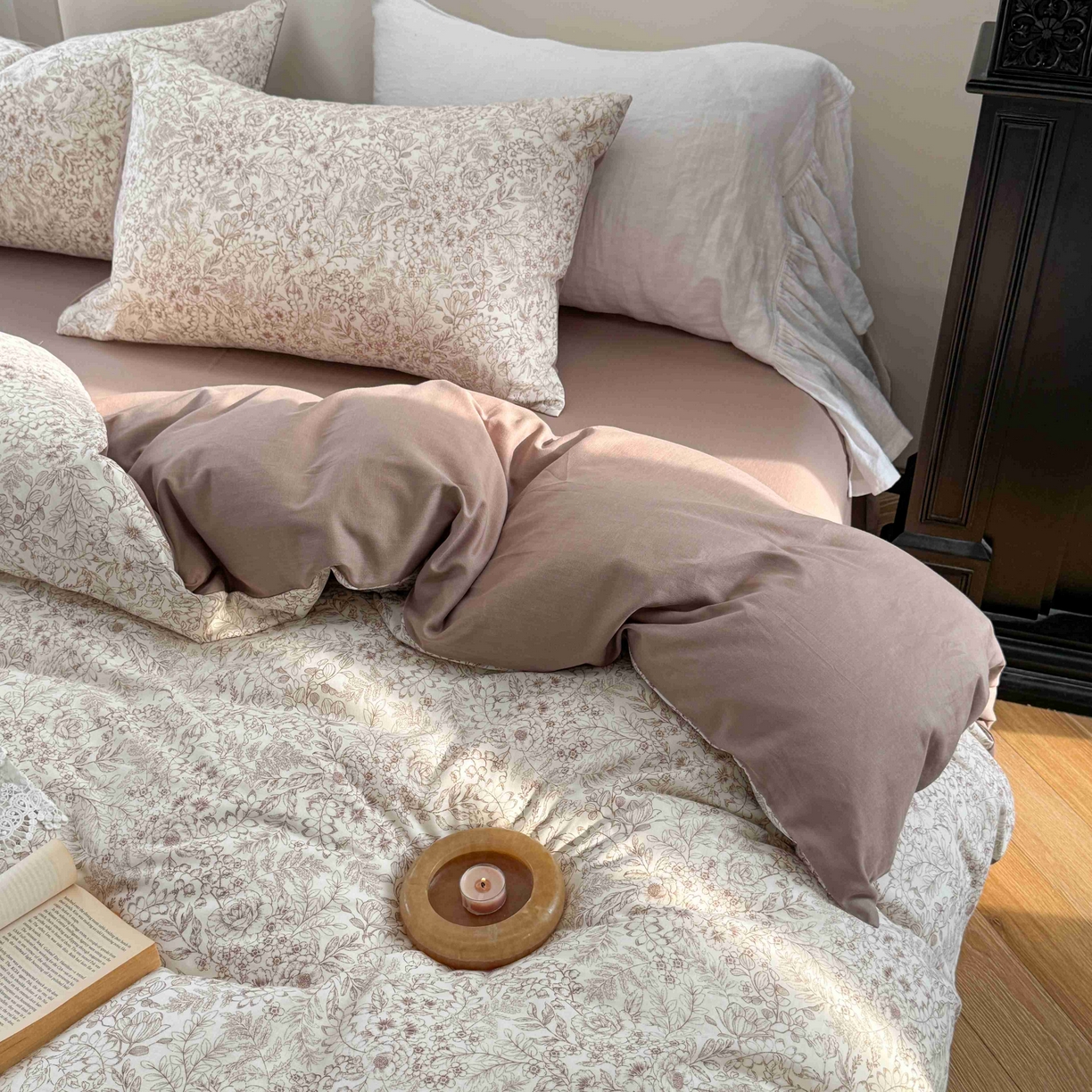 91家纺网 家纺一手货源 找家纺 时年家纺 2025春夏新款全棉纯棉有氧双层纱四件套-碎花系列 月满西楼