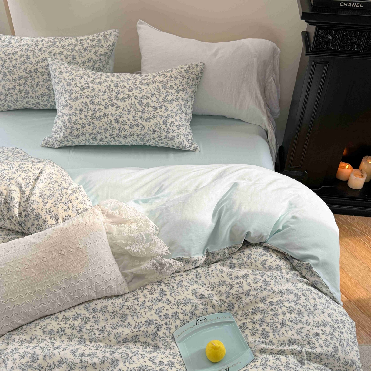 91家纺网 家纺一手货源 找家纺 时年家纺 2025春夏新款全棉纯棉有氧双层纱四件套-碎花系列 悠然南山