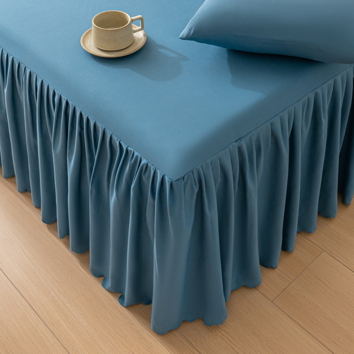 91家纺网 家纺一手货源 找家纺 梵克保罗 2025新款亲肤磨毛舒适柔软纯色Q系列床裙 Q-牛仔蓝