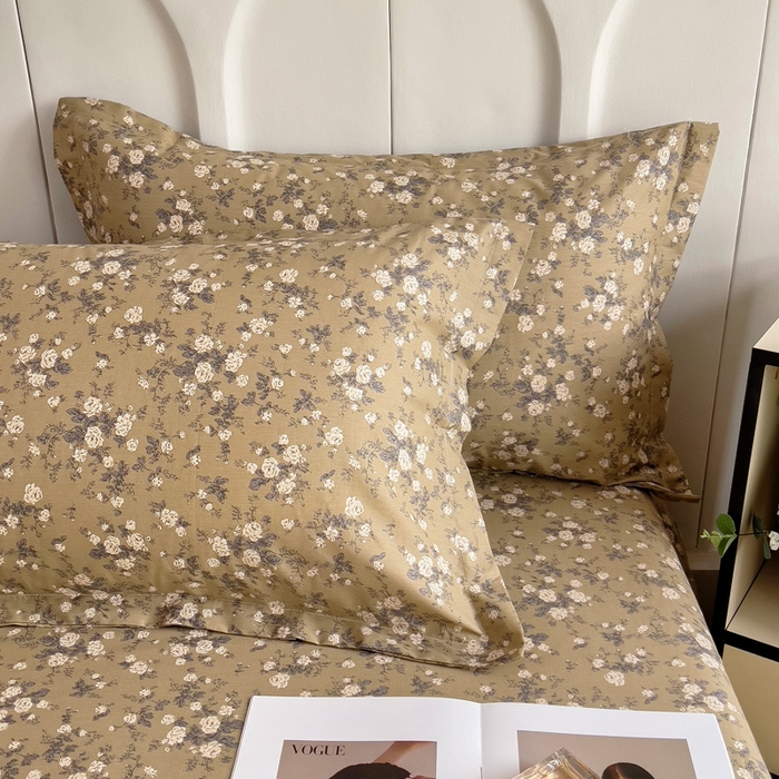 91家纺网 家纺一手货源 找家纺 2025新款全棉花边款床单 茶野