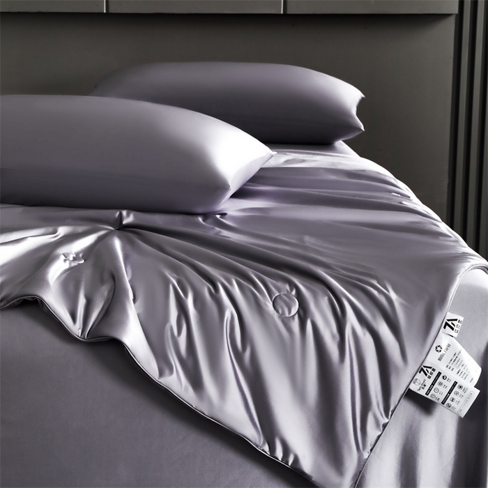 91家纺网 家纺一手货源 找家纺 雯豆家纺 2025夏季新品锦纶+氨纶高档冰丝凉感夏被空调被7A抗菌薄被芯 冰芙绸夏被-暮辰灰