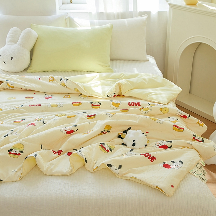 91家纺网 家纺一手货源 找家纺 梦恬佳 2025新款A类水洗皱皱棉夏凉被 汉堡小狗