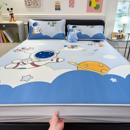 丝羽坊 2025新款大版印花冰丝凉席冰丝席碳光冰丝凉席-床笠款 外星人