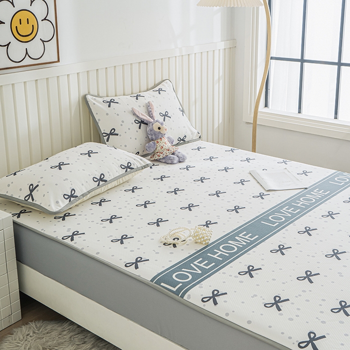 91家纺网 家纺一手货源 找家纺 卢赛尔 2025新款凉感丝提花凉席床笠款 蝴蝶结