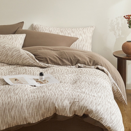 91家纺网 家纺一手货源 找家纺 （总）卡巴伦家纺 2025新款全棉双层皱皱纱现代中古风数码四件套