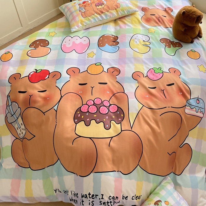 91家纺网 家纺一手货源 找家纺 （总）博雅 2025新款全棉大版印花四件套-卡皮巴拉