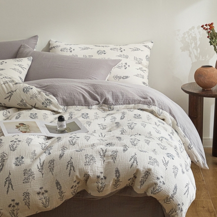 91家纺网 家纺一手货源 找家纺 （总）卡巴伦家纺 2025新款全棉双层皱皱纱现代中古风数码四件套