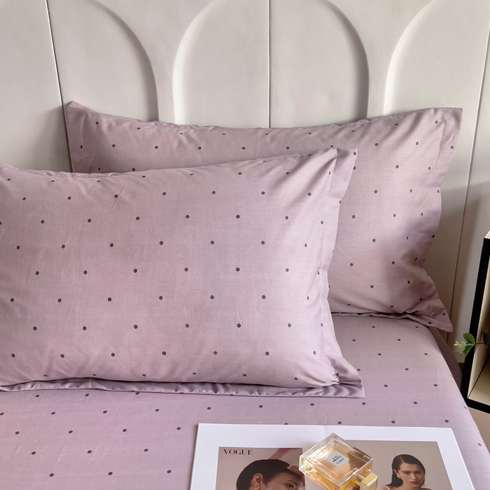 91家纺网 家纺一手货源 找家纺 2025新款全棉花边款床单 紫圆点