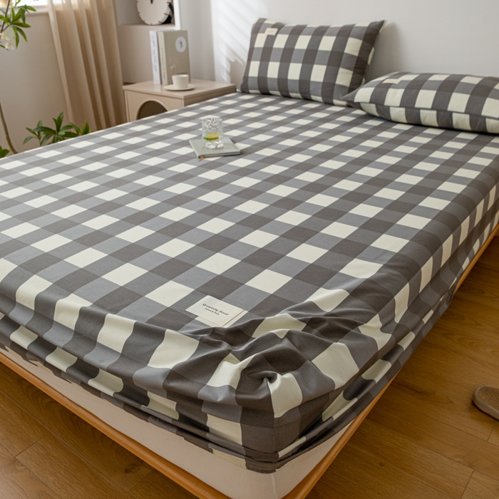 91家纺网 家纺一手货源 找家纺 梵克保罗 2025新款亲肤舒适全棉印花系列床笠 灰格调