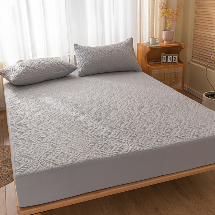 91家纺网 家纺一手货源 找家纺 梵克保罗 2025新款简约纯色水洗棉防水夹棉枕套 浅灰