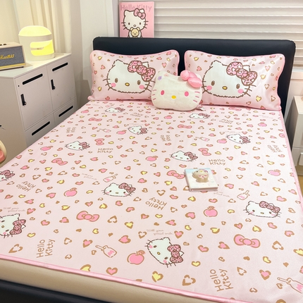 91家纺网 家纺一手货源 找家纺 （总）暮思家居 2025新款三丽鸥正版授权数码印花A类可机洗1200D冰丝凉席三件套平铺款系列