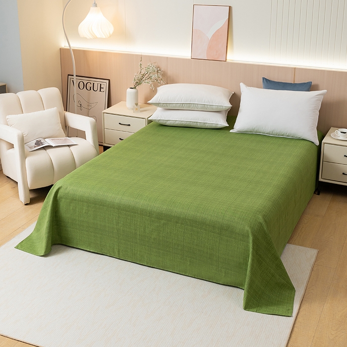 91家纺网 家纺一手货源 找家纺 2025新款老粗布床单老粗布凉席三件套系列-床单 嫩绿