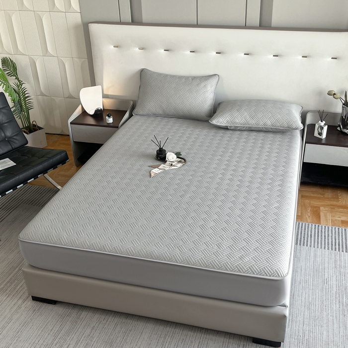 91家纺网 家纺一手货源 找家纺 梵克保罗 2025新款凉感丝床笠凉席三件套--饼干系列 灰色