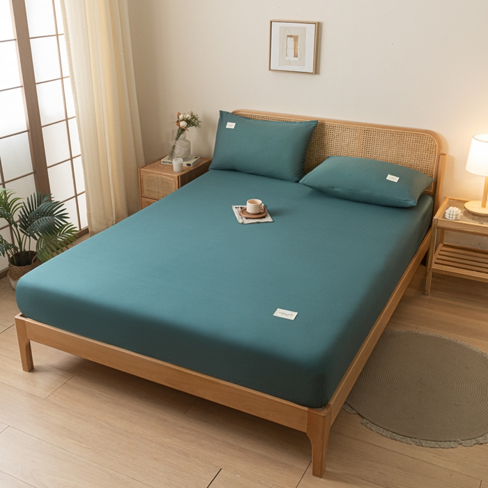 91家纺网 家纺一手货源 找家纺 梵克保罗 2025新款亲肤舒适全棉13372喷气床笠 墨子绿