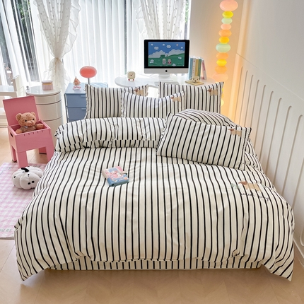 雅居纺家纺 2025新款全棉老粗布绣花四件套单被套 小绵羊