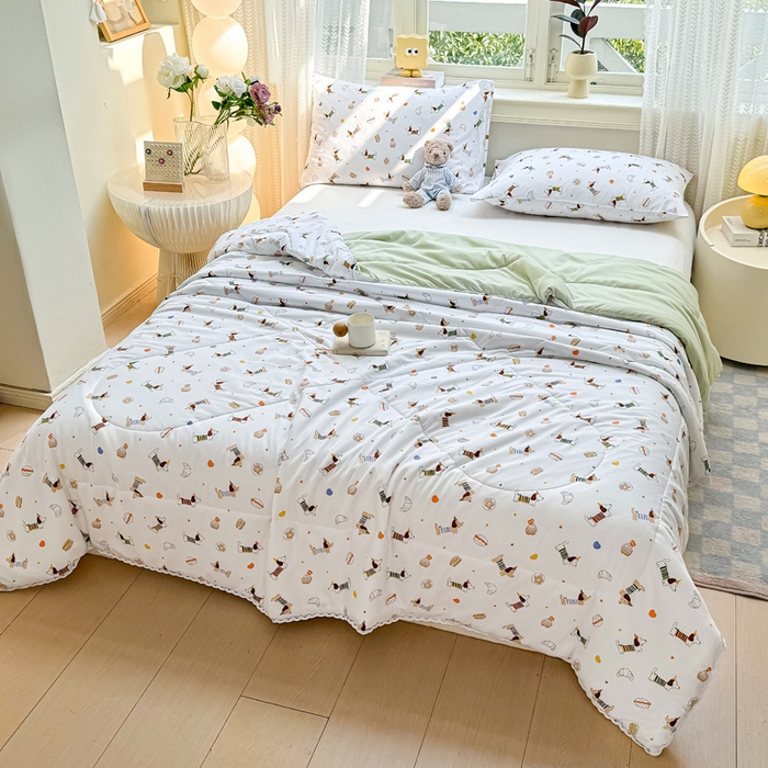 91家纺网 家纺一手货源 找家纺 穆琪 2025新款小花边印花夏被小清新夏凉被 旺旺队-小花边