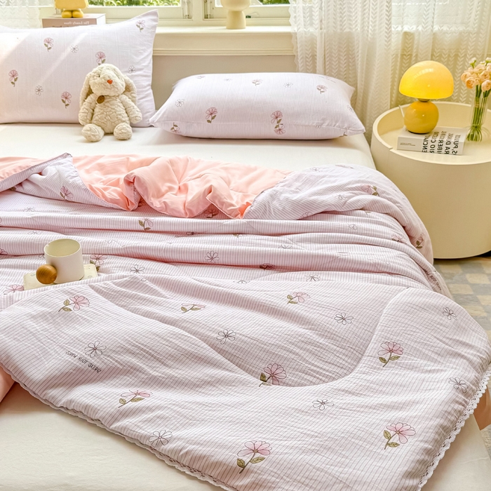 91家纺网 家纺一手货源 找家纺 穆琪 2025新款小花边印花夏被小清新夏凉被 浮花-小花边