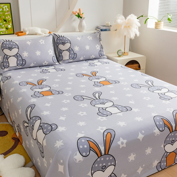 91家纺网 家纺一手货源 找家纺 2025新款老粗布床单老粗布凉席系列-凉席 朵朵兔