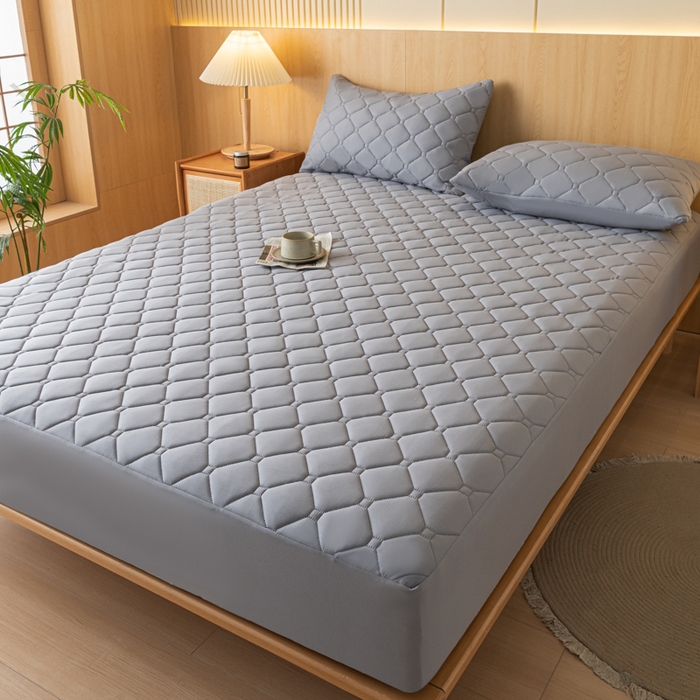 91家纺网 家纺一手货源 找家纺 梵克保罗 2025新款纯色加棉防水大豆纤维床笠 浅灰