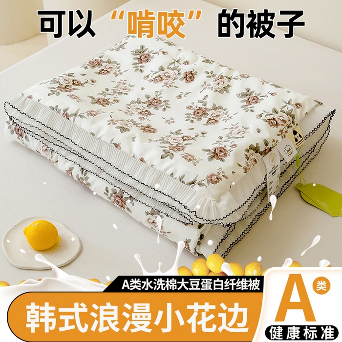 91家纺网 家纺一手货源 找家纺 眠多宝 2025新款亲肤舒适水洗棉花边夏被 净雅花海