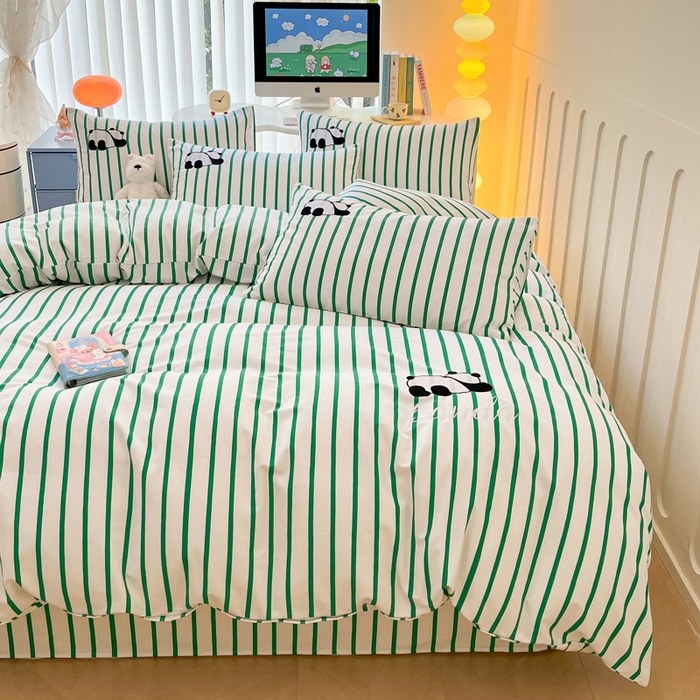 91家纺网 家纺一手货源 找家纺 雅居纺家纺 2025新款全棉老粗布绣花四件套单被套 萌仔熊猫