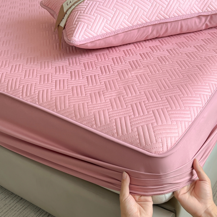 91家纺网 家纺一手货源 找家纺 梵克保罗 2025新款凉感丝床笠饼干系列凉席枕套 粉色