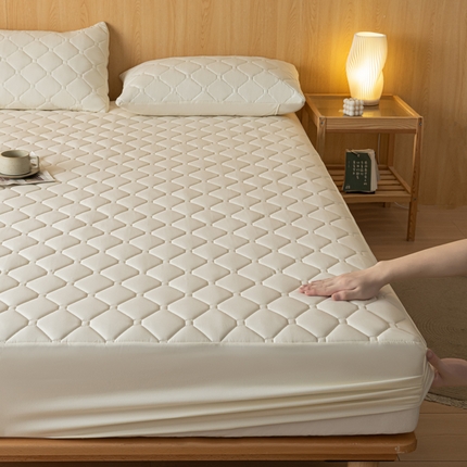 梵克保罗 2025新款纯色加棉防水大豆纤维床笠 奶油白