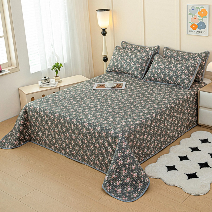 91家纺网 家纺一手货源 找家纺 情煊家纺 2025新款双面全棉夹棉床盖三件套 白兰地