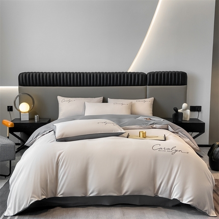 91家纺网 家纺一手货源 找家纺 2025新款水洗磨毛刺绣四件套-慕斯 山灰+中灰