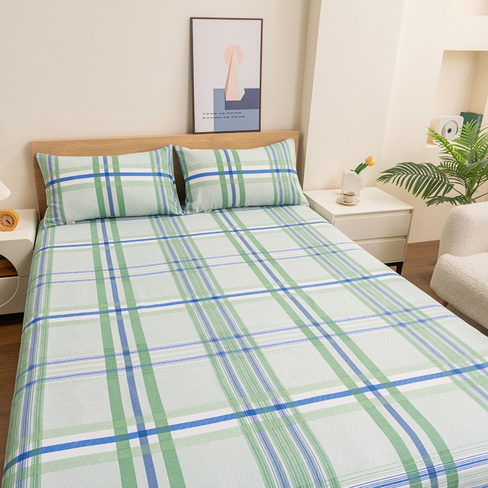 91家纺网 家纺一手货源 找家纺 2025新款老粗布床单老粗布凉席三件套系列-床单 格韵-绿