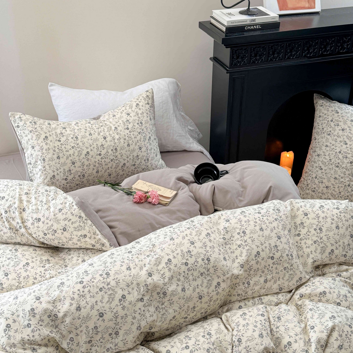 91家纺网 家纺一手货源 找家纺 时年家纺 2025春夏新款全棉纯棉有氧双层纱四件套-碎花系列 秋月白