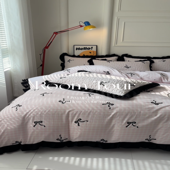 91家纺网 家纺一手货源 找家纺 蝶帕家纺 2025新款法式赫本风韩版花边水洗棉床盖四件套 半旧时光