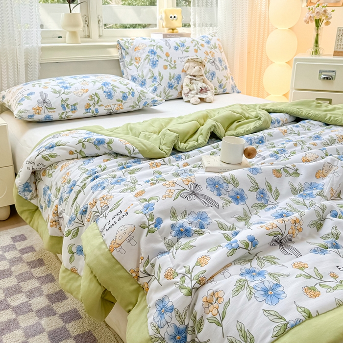 91家纺网 家纺一手货源 找家纺 穆琪 2025年新款小清新手包边夏凉被水洗棉印花夏被 享生活