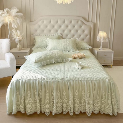 91家纺网 家纺一手货源 找家纺 恋尚 2025新款木凉淳浪漫蕾丝床裙三件套-米朵 米朵-水绿