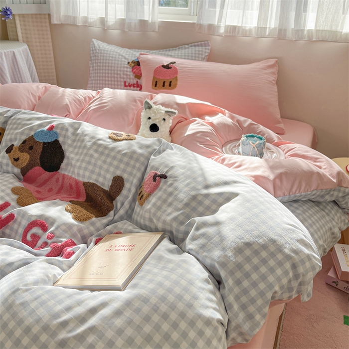 91家纺网 家纺一手货源 找家纺 星座家纺 2025新款水洗棉毛巾绣四件套 哈哈狗