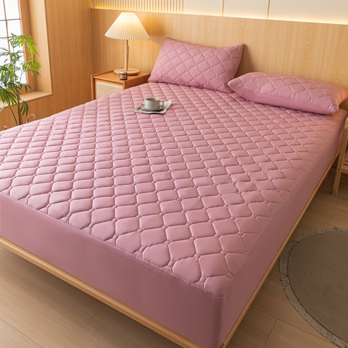 91家纺网 家纺一手货源 找家纺 梵克保罗 2025新款纯色加棉防水大豆纤维床笠 豆沙奶昔