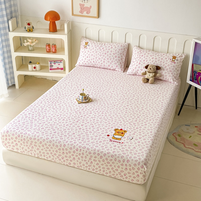 91家纺网 家纺一手货源 找家纺 雅居纺家纺 2025新款全棉老粗布床单床笠 可爱熊