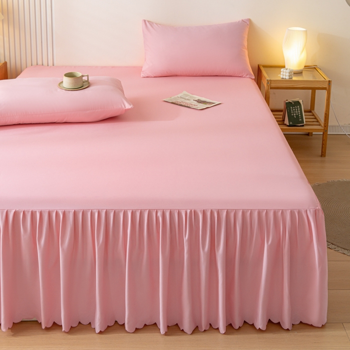 91家纺网 家纺一手货源 找家纺 梵克保罗 2025新款亲肤磨毛舒适柔软纯色Q系列床裙 Q-淡粉