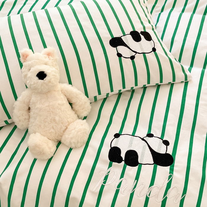 91家纺网 家纺一手货源 找家纺 雅居纺家纺 2025新款全棉老粗布绣花四件套单被套 萌仔熊猫