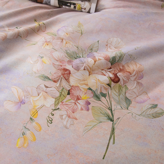 91家纺网 家纺一手货源 找家纺 氧家 2025新款60s贡缎长绒棉数码印花四件套（礼盒装） 玉茗