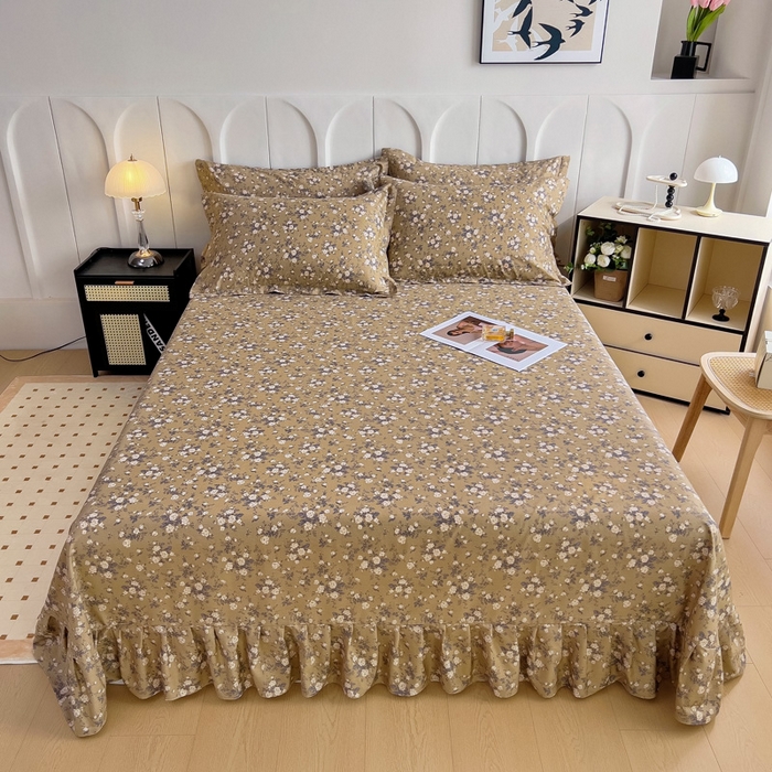 91家纺网 家纺一手货源 找家纺 2025新款全棉花边款床单 茶野