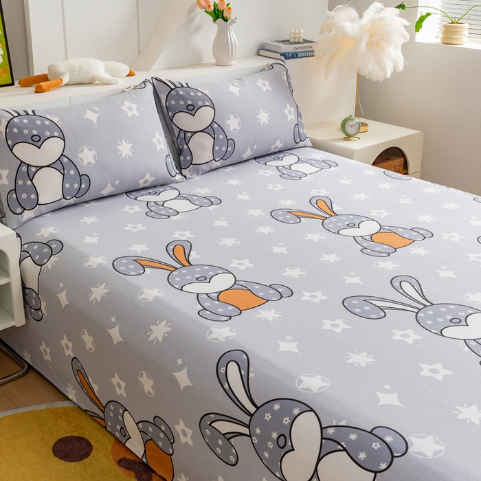 91家纺网 家纺一手货源 找家纺 2025新款老粗布床单老粗布凉席系列-凉席 朵朵兔