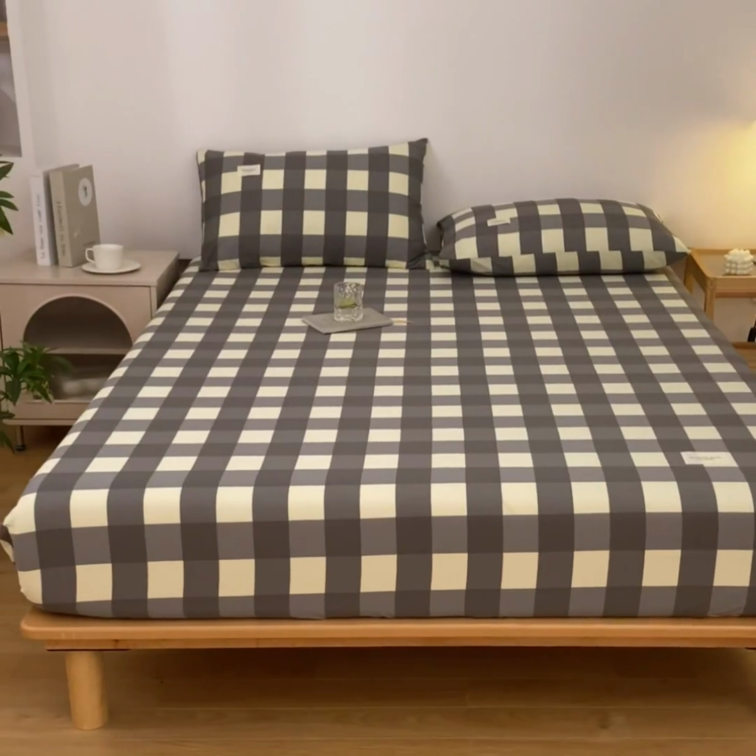 91家纺网 家纺一手货源 找家纺 梵克保罗 2025新款亲肤舒适全棉印花系列床笠 灰格调