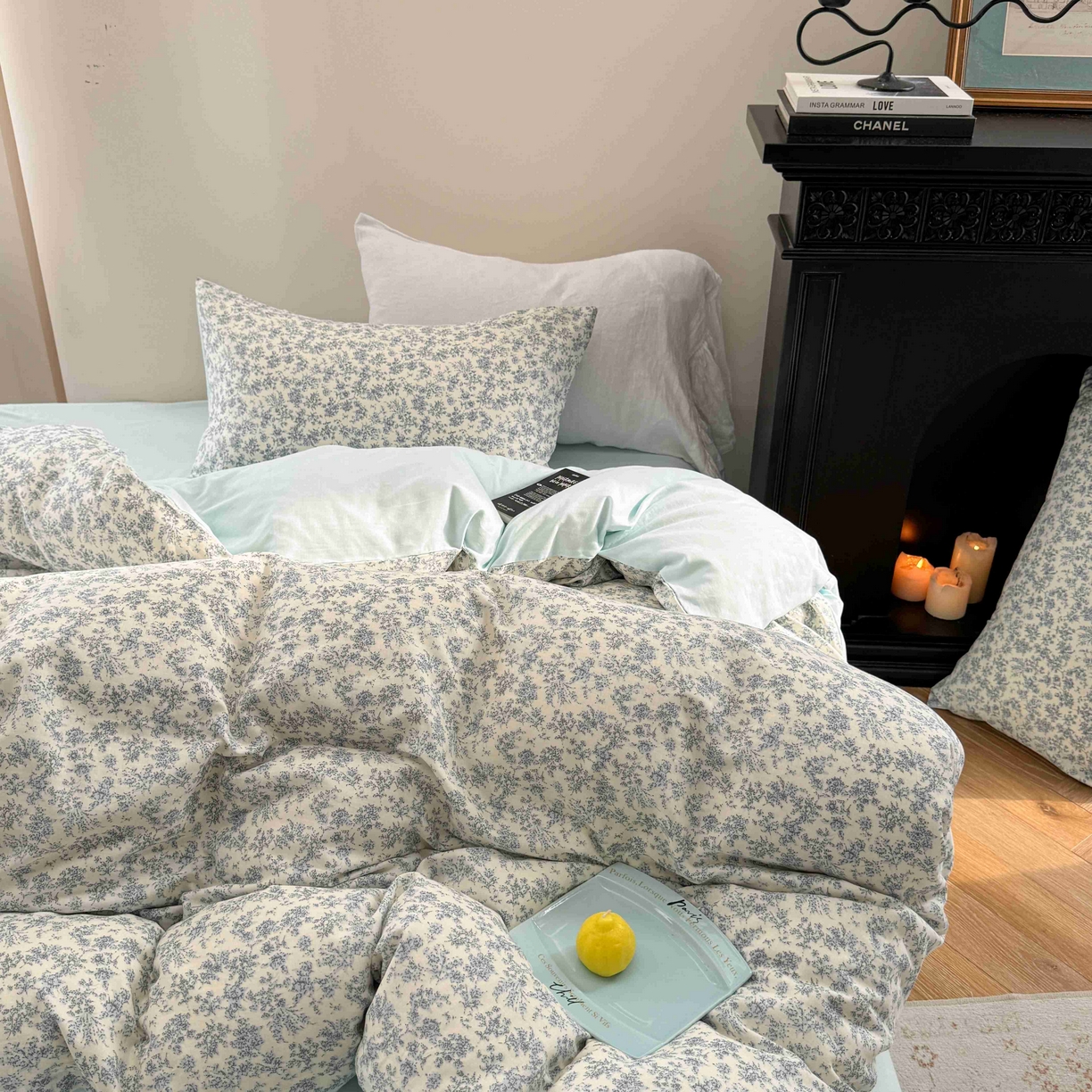 91家纺网 家纺一手货源 找家纺 时年家纺 2025春夏新款全棉纯棉有氧双层纱四件套-碎花系列 悠然南山