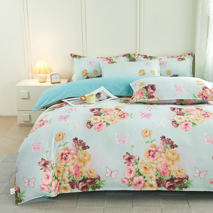 91家纺网 家纺一手货源 找家纺 爱诗诺2025加厚生态棉磨毛四件套高克重植物羊绒四件套大量现货花丛倩影