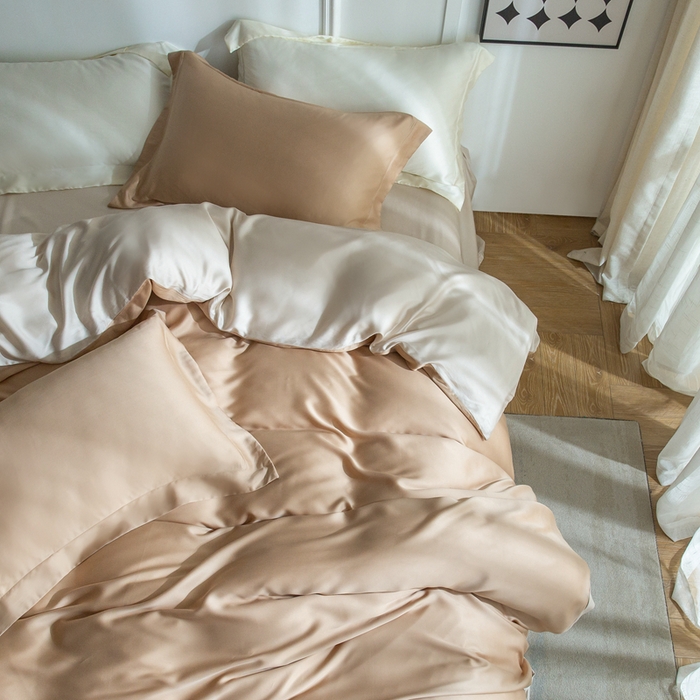 91家纺网 家纺一手货源 找家纺 121  2025新款60s支进口兰精天丝四件套-秋风QIUFENG系列（场景三） 薄暮咖